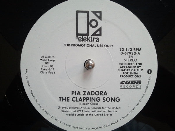 Pia Zadora : The Clapping Song (12", Promo)