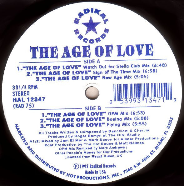 The Age Of Love* : The Age Of Love (12")