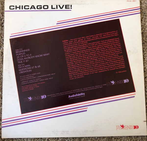 Chicago (2) : Chicago Live (LP, Unofficial)