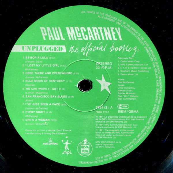 Paul McCartney : Unplugged (The Official Bootleg) (LP, Album, Ltd, Num)