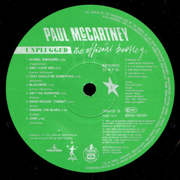 Paul McCartney : Unplugged (The Official Bootleg) (LP, Album, Ltd, Num)