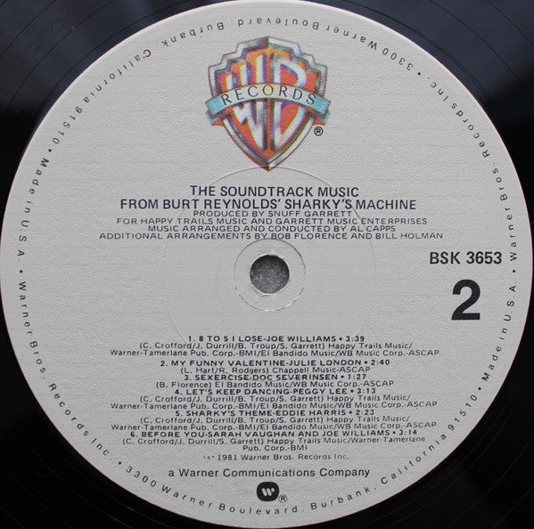 Various : The Soundtrack Music From Burt Reynolds Sharky's Machine (LP, Win)