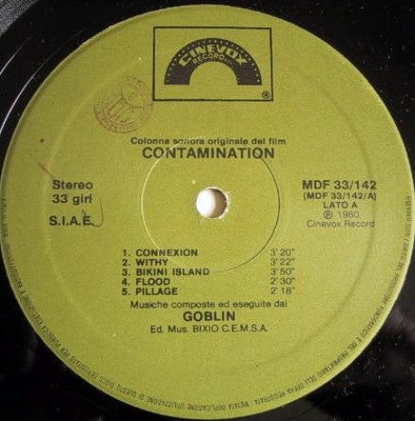 Goblin : Contamination (Colonna Sonora Originale Del Film) (LP)