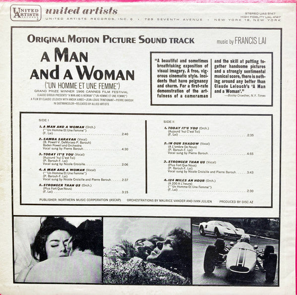 Francis Lai : A Man And A Woman (Original Motion Picture Soundtrack) (LP, Album)