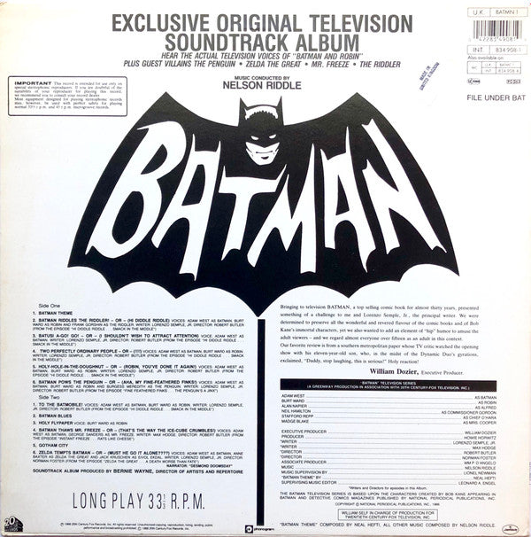 Nelson Riddle : Batman (Exclusive Original Television Soundtrack Album) (LP, Album, RE)