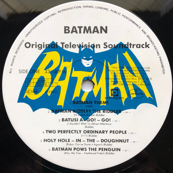 Nelson Riddle : Batman (Exclusive Original Television Soundtrack Album) (LP, Album, RE)