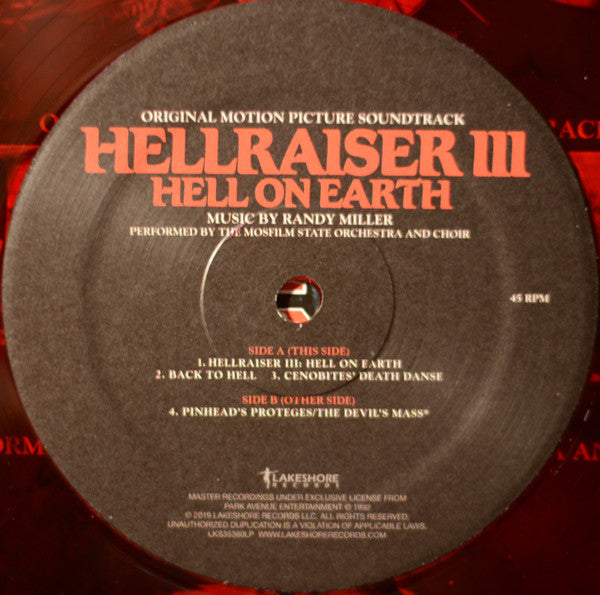 Randy Miller (2) : Hellraiser III: Hell On Earth (Original Motion Picture Soundtrack) (2xLP, Ltd, RE, RM, Red)