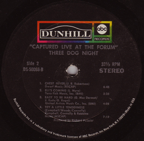 Three Dog Night : Captured Live At The Forum (LP, Album)