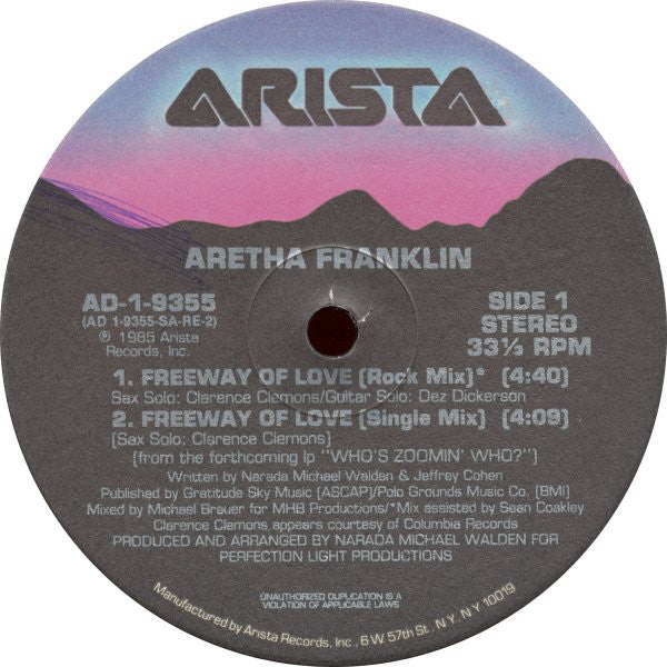 Aretha Franklin : Freeway Of Love (12", RCA)