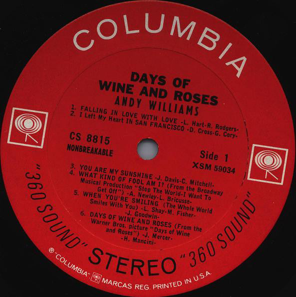 Andy Williams : Days Of Wine And Roses (LP, Album, Hol)