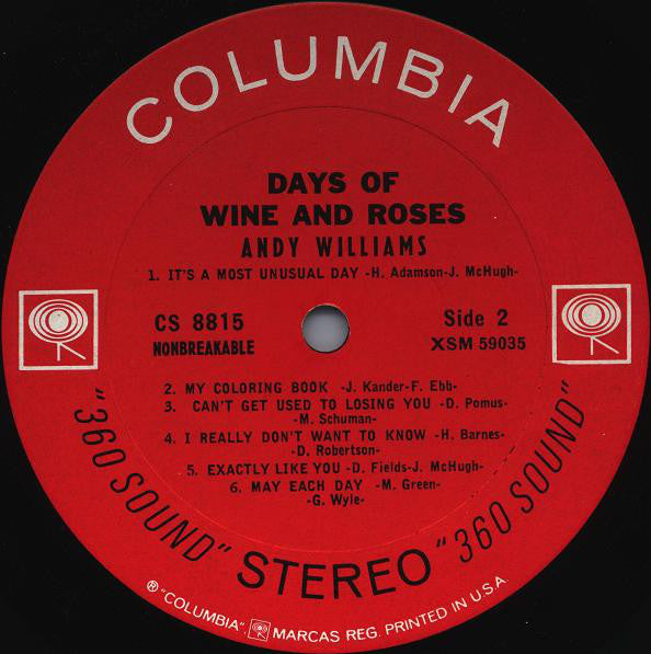 Andy Williams : Days Of Wine And Roses (LP, Album, Hol)