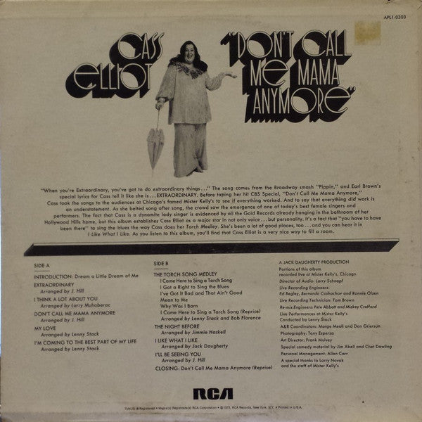 Cass Elliot : Don't Call Me Mama Anymore (LP, Album, Ind)