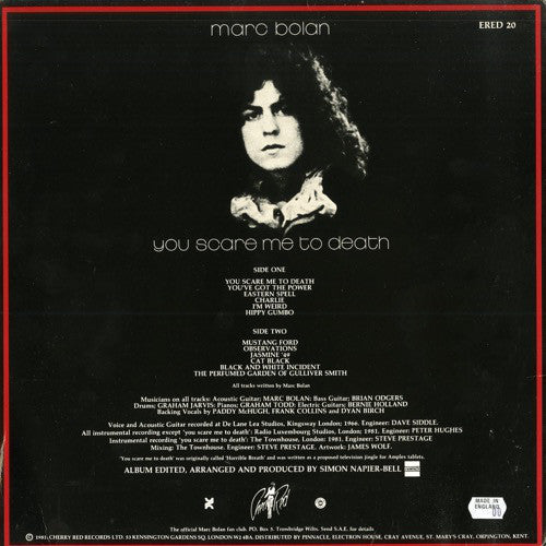 Marc Bolan : You Scare Me To Death (LP, Album, Gat)