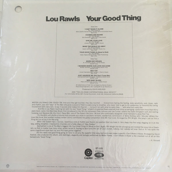 Lou Rawls : Your Good Thing (LP, Album)