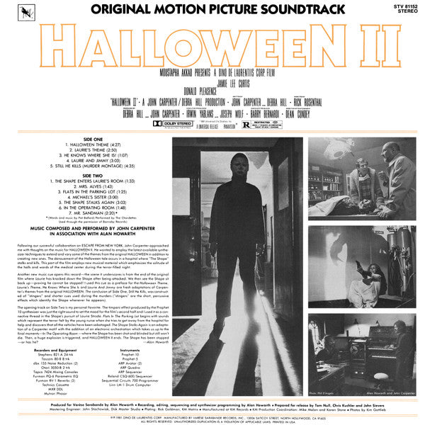 John Carpenter In Association With Alan Howarth : Halloween II (Original Motion Picture Soundtrack) (LP, Album)