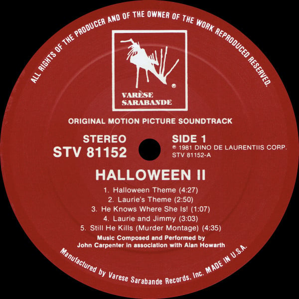 John Carpenter In Association With Alan Howarth : Halloween II (Original Motion Picture Soundtrack) (LP, Album)