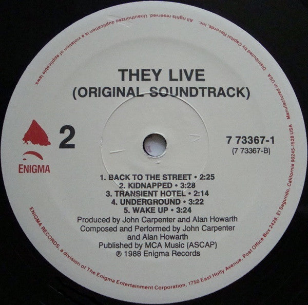 John Carpenter And Alan Howarth : They Live (Original Soundtrack Recording) (LP)