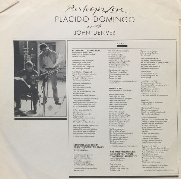 Placido Domingo With John Denver : Perhaps Love (LP, Album)