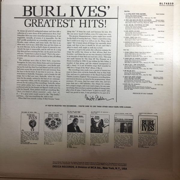 Burl Ives : Burl Ives' Greatest Hits! (LP, Comp)