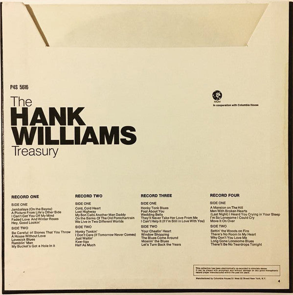 Hank Williams : The Hank Williams Treasury (Box, Comp + 4xLP)