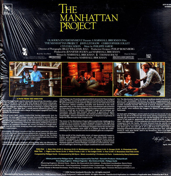 Philippe Sarde : The Manhattan Project (Original Motion Picture Soundtrack) (LP, Album)