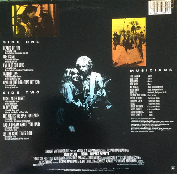 Various : Hearts Of Fire (Original Motion Picture Soundtrack) (LP, Album, Car)