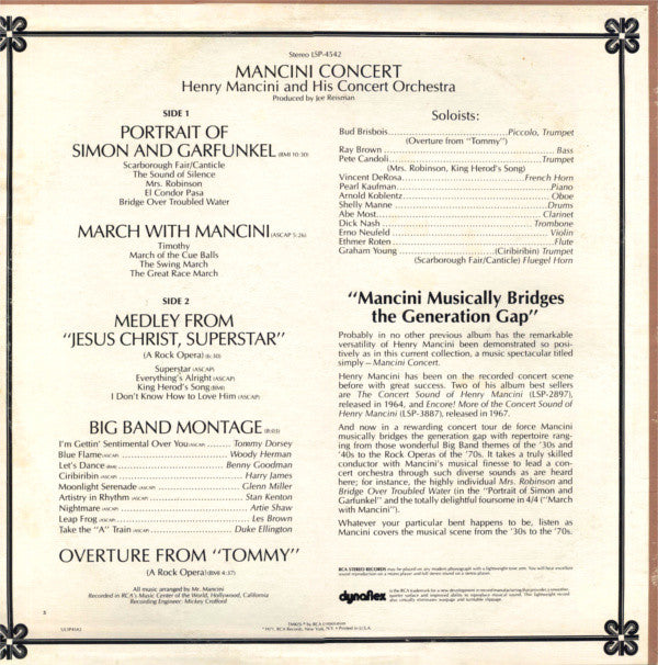 Henry Mancini And His Orchestra : Mancini Concert (LP, Album)