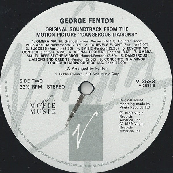 George Fenton : Dangerous Liaisons (Original Motion Picture Soundtrack) (LP, Album)