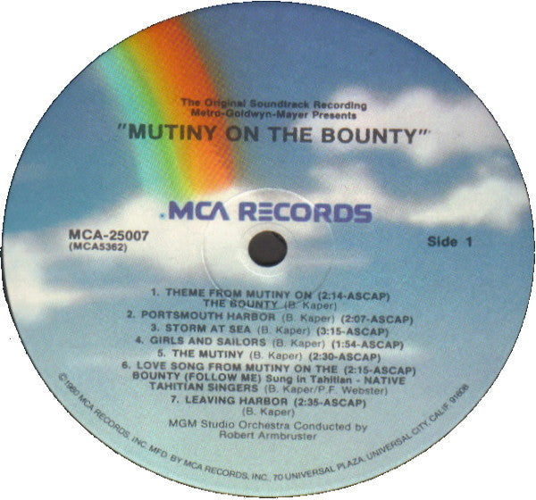 Bronislaw Kaper : Mutiny On The Bounty (The Original Soundtrack Recording) (LP, Album, RE)