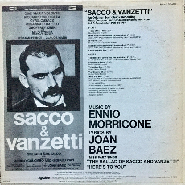 Ennio Morricone : Sacco & Vanzetti (An Original Soundtrack Recording) (LP, Album, Ind)