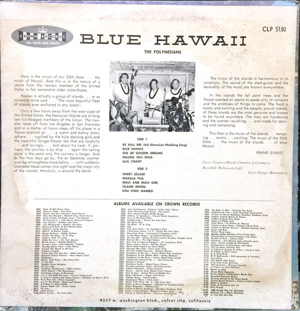 The Polynesians : Blue Hawaii (LP, Album, Mono)