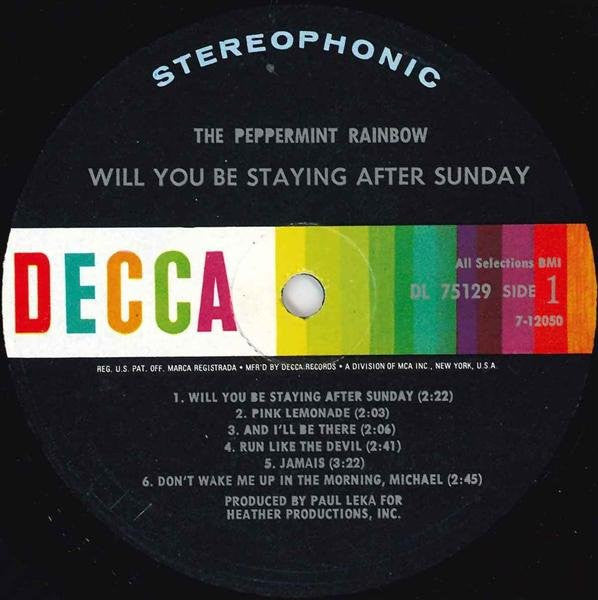 The Peppermint Rainbow : Will You Be Staying After Sunday (LP, Album)