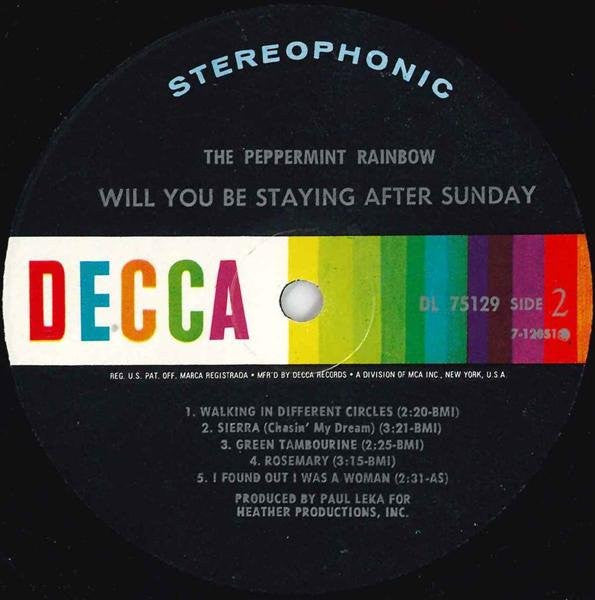 The Peppermint Rainbow : Will You Be Staying After Sunday (LP, Album)