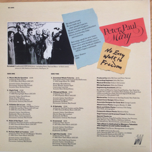 Peter, Paul & Mary : No Easy Walk To Freedom (LP, Album)