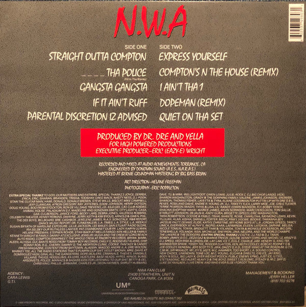 N.W.A. : Straight Outta Compton (LP, Album, RE)