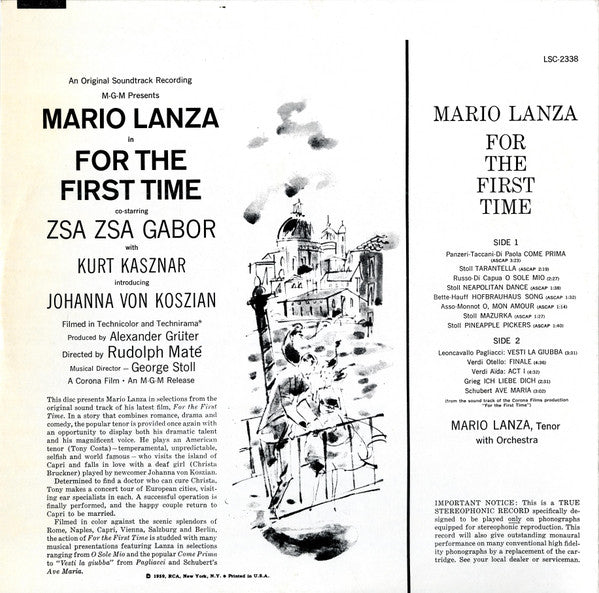 Mario Lanza : For The First Time (Original Soundtrack) (LP)