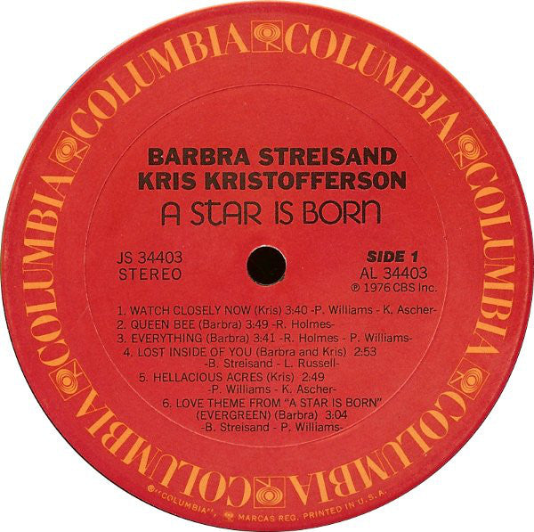 Barbra Streisand, Kris Kristofferson : A Star Is Born (LP, Album, Pit)