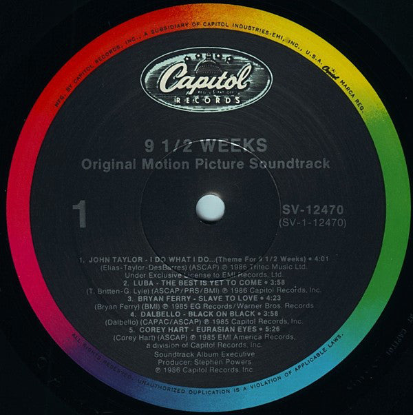 Various : 9½ Weeks (Original Motion Picture Soundtrack) (LP, Album, Rai)