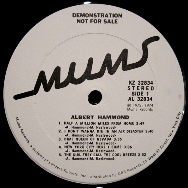 Albert Hammond : Albert Hammond (LP, Album, Promo)