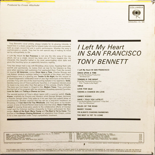 Tony Bennett : I Left My Heart In San Francisco (LP, Album, Mono)