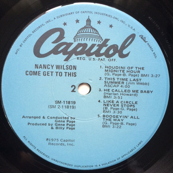 Nancy Wilson : Come Get To This (LP, RE)